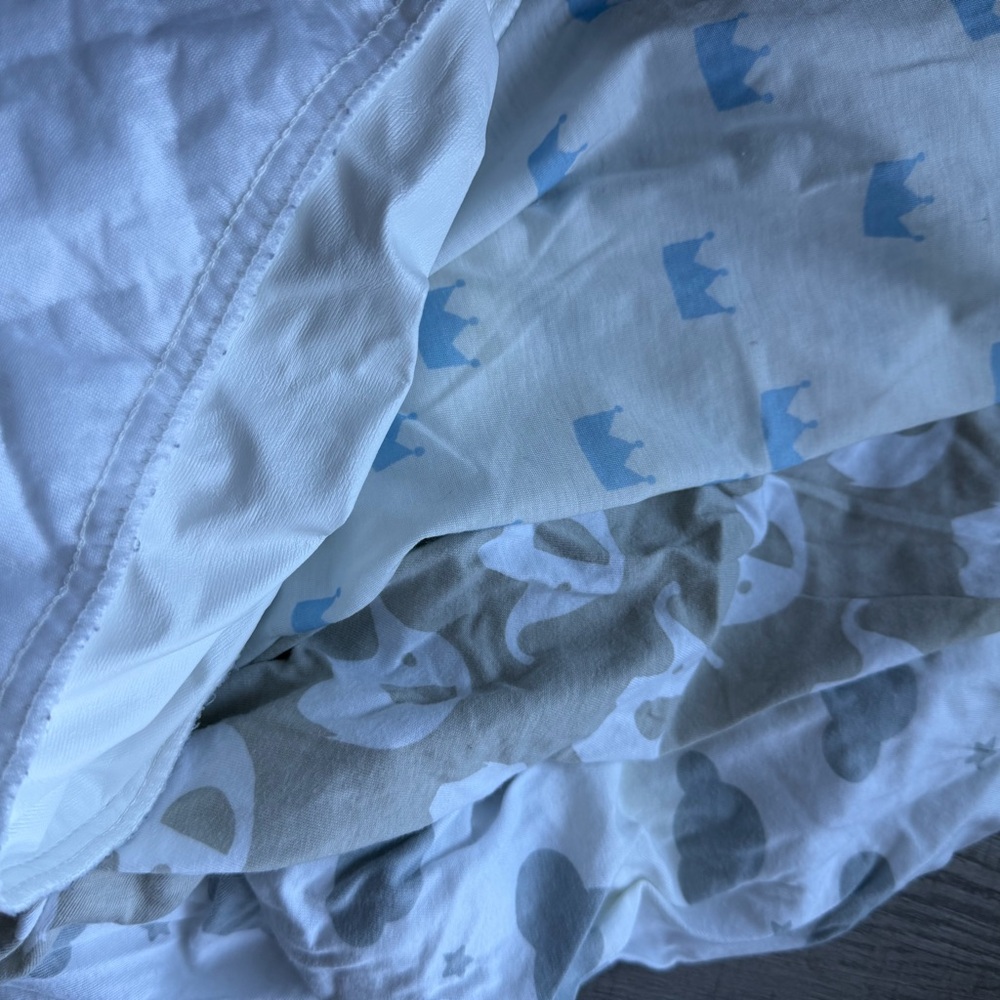 Set of 4 Soft Blue, Gray, Tan Patterned Changing Table Covers + Pad Cover